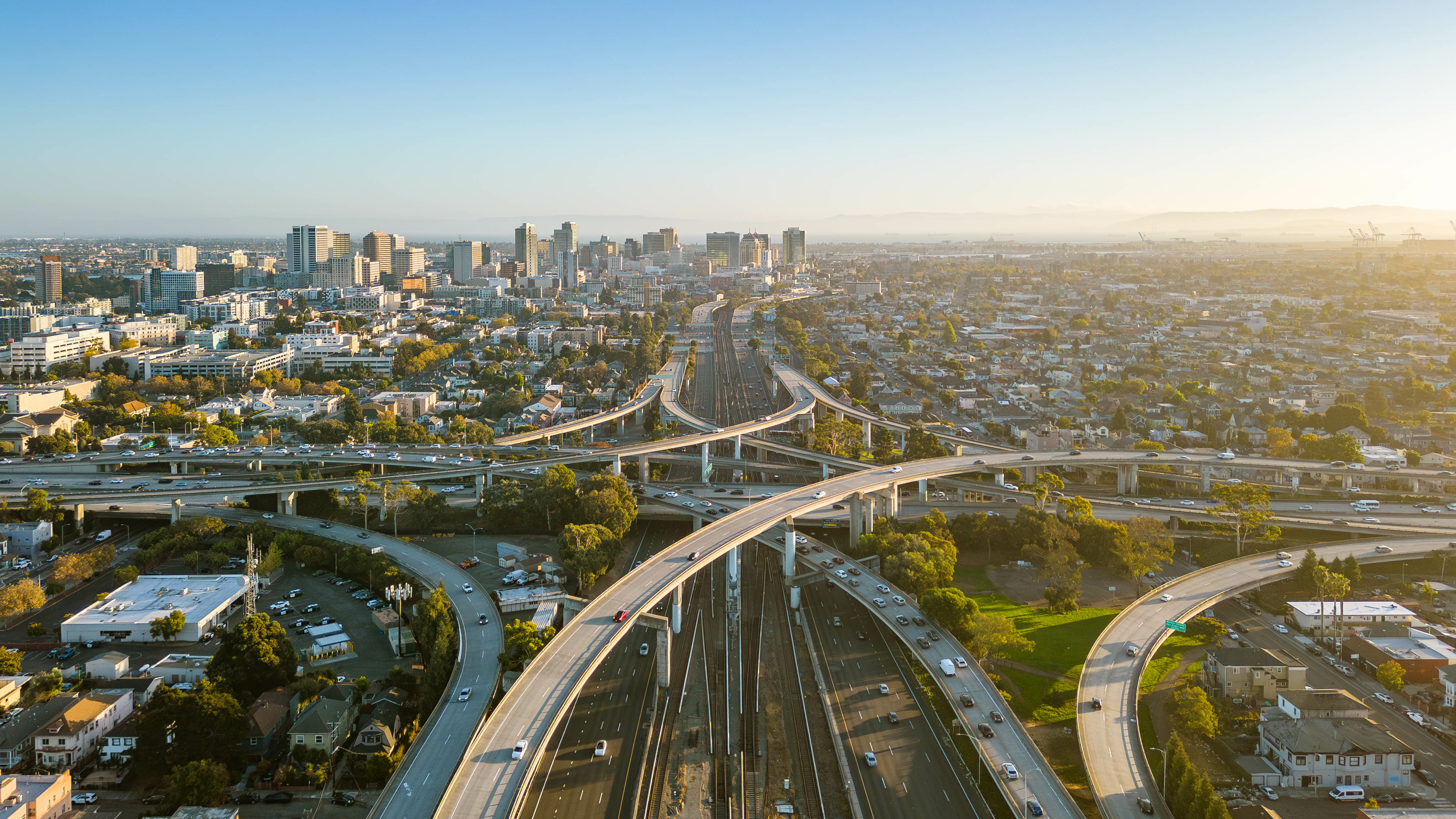 arial view of a highway in a city