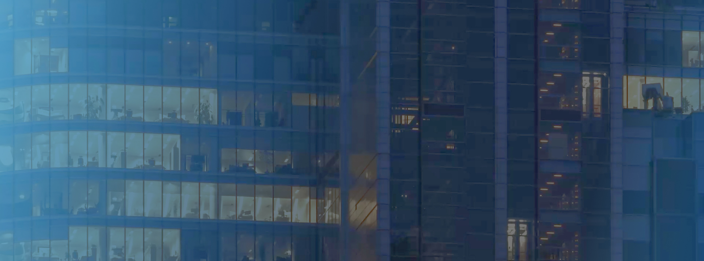 up close city building with blue overlay