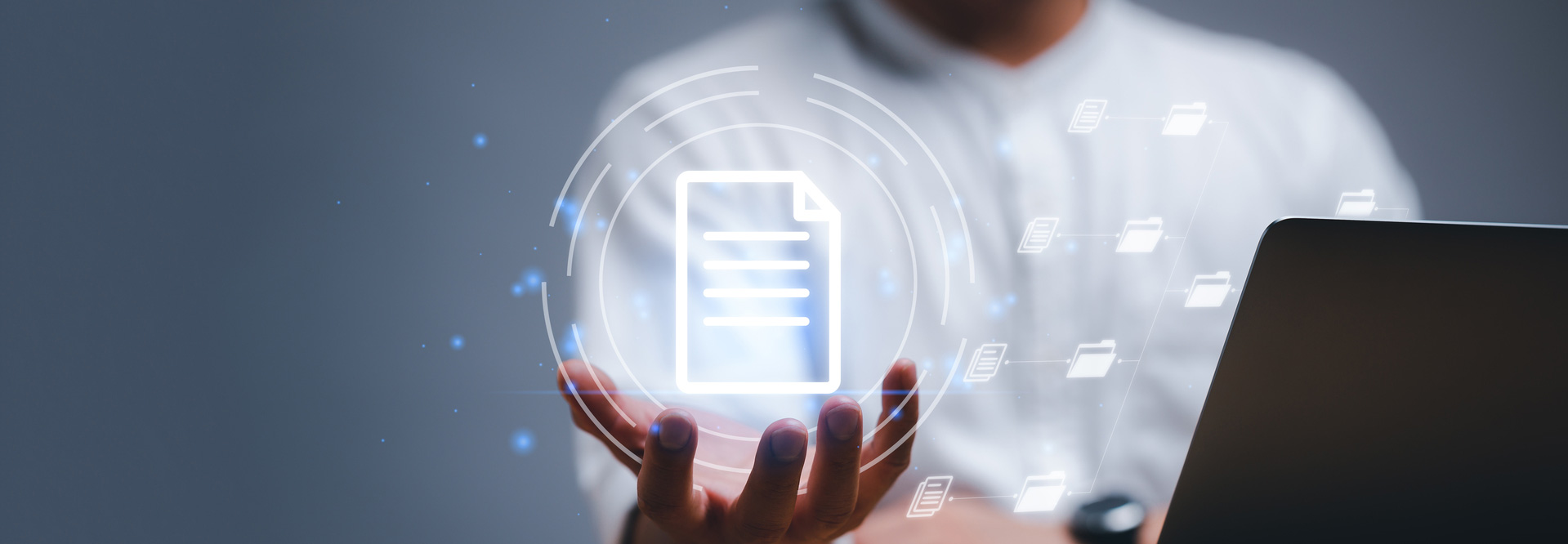 Document Management System (DMS), online documentation database and process automation to efficiently manage files, knowledge and documentation in enterprise with ERP. Corporate business technology.