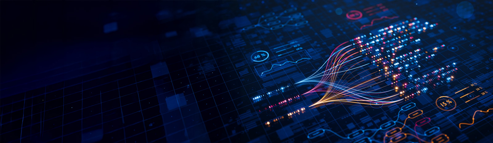 Abstract digital visualization of glowing data streams