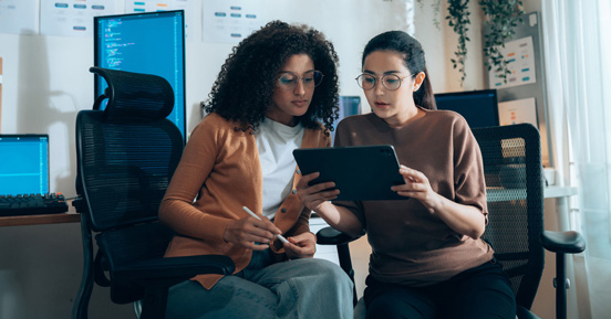 Women working on tablet